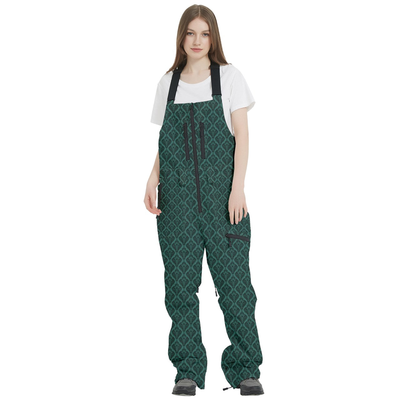 Vampire Art Urban Gothic Women's Front Zip Ski And Snowboard Bib Salopettes Pants - Green Lace