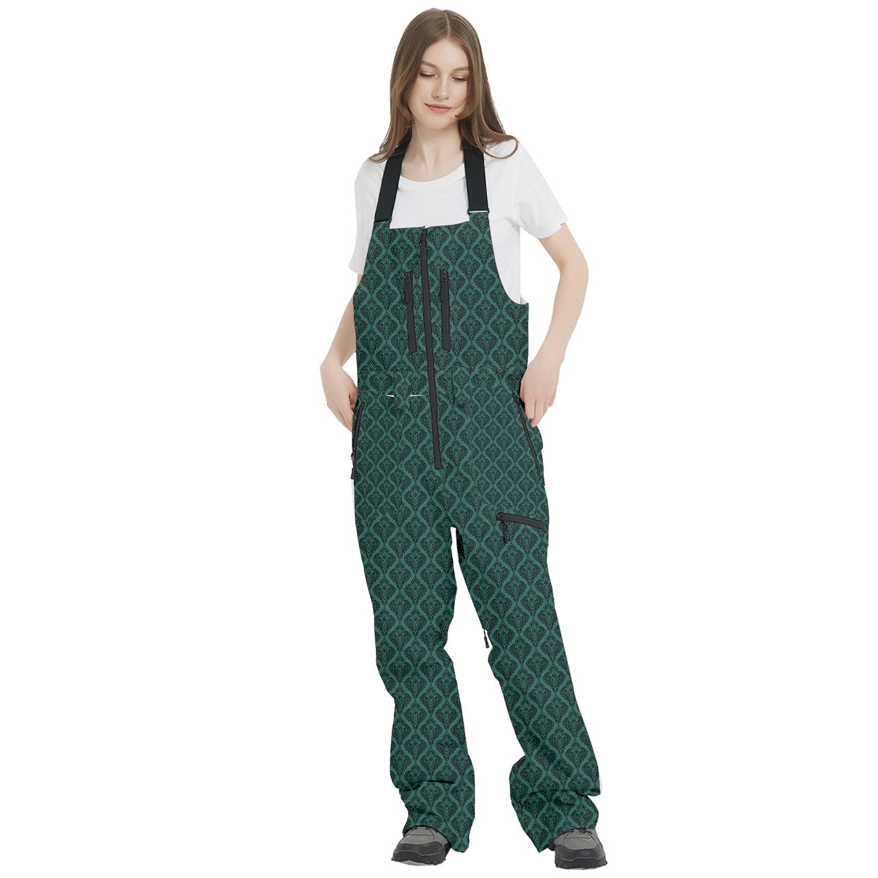 Vampire Art Urban Gothic Women's Front Zip Ski And Snowboard Bib Salopettes Pants - Green Lace