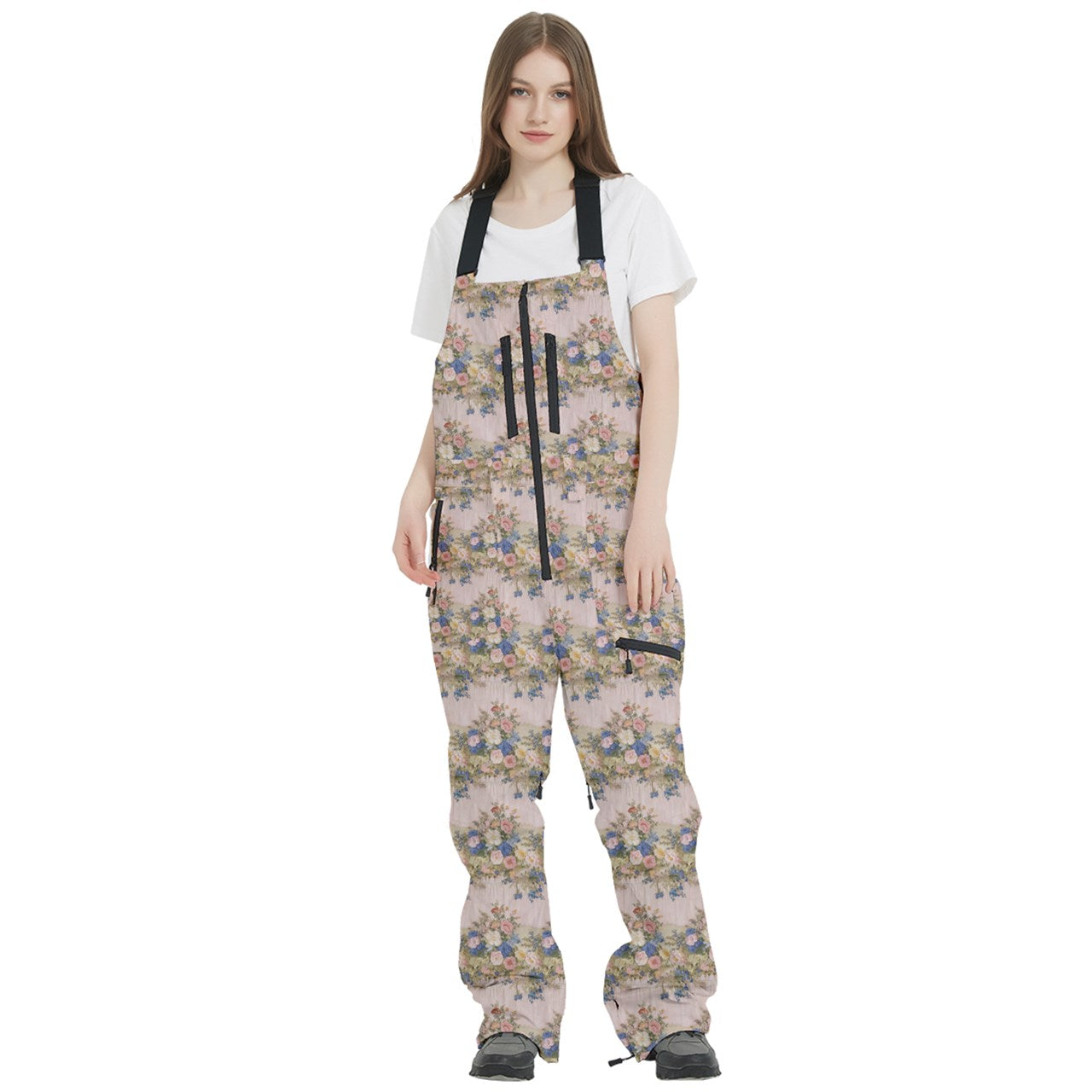 Vampire Art Urban Gothic Women's Front Zip Ski And Snowboard Bib Salopettes Pants - Vintage Pink Ribbon and Roses