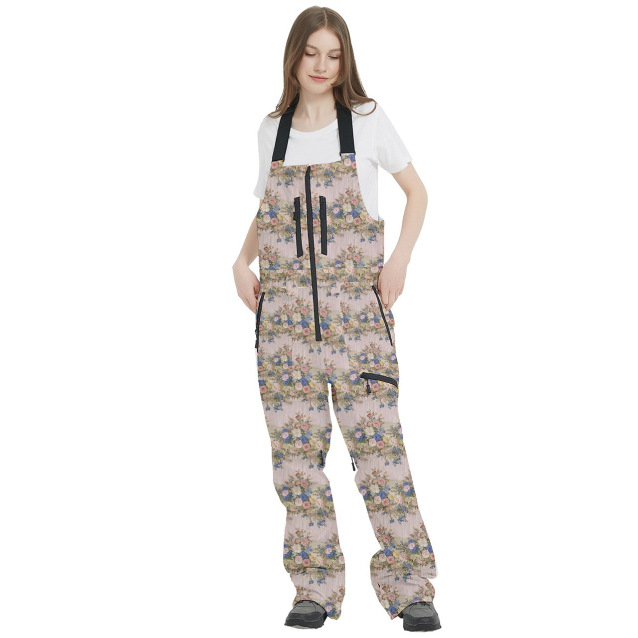 Vampire Art Urban Gothic Women's Front Zip Ski And Snowboard Bib Salopettes Pants - Vintage Pink Ribbon and Roses