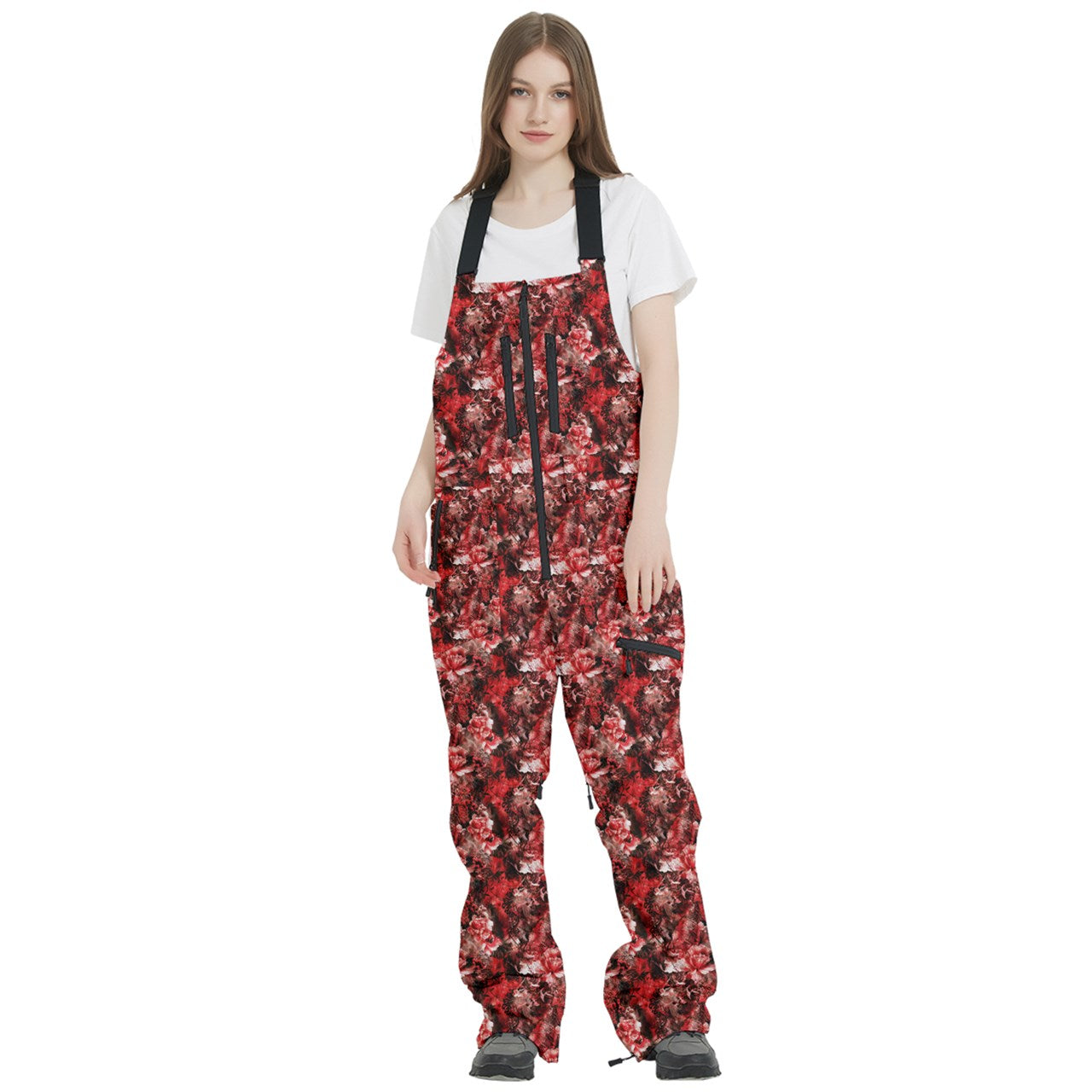 Vampire Art Urban Gothic Women's Front Zip Ski And Snowboard Bib Salopettes Pants - Red Lace and Roses