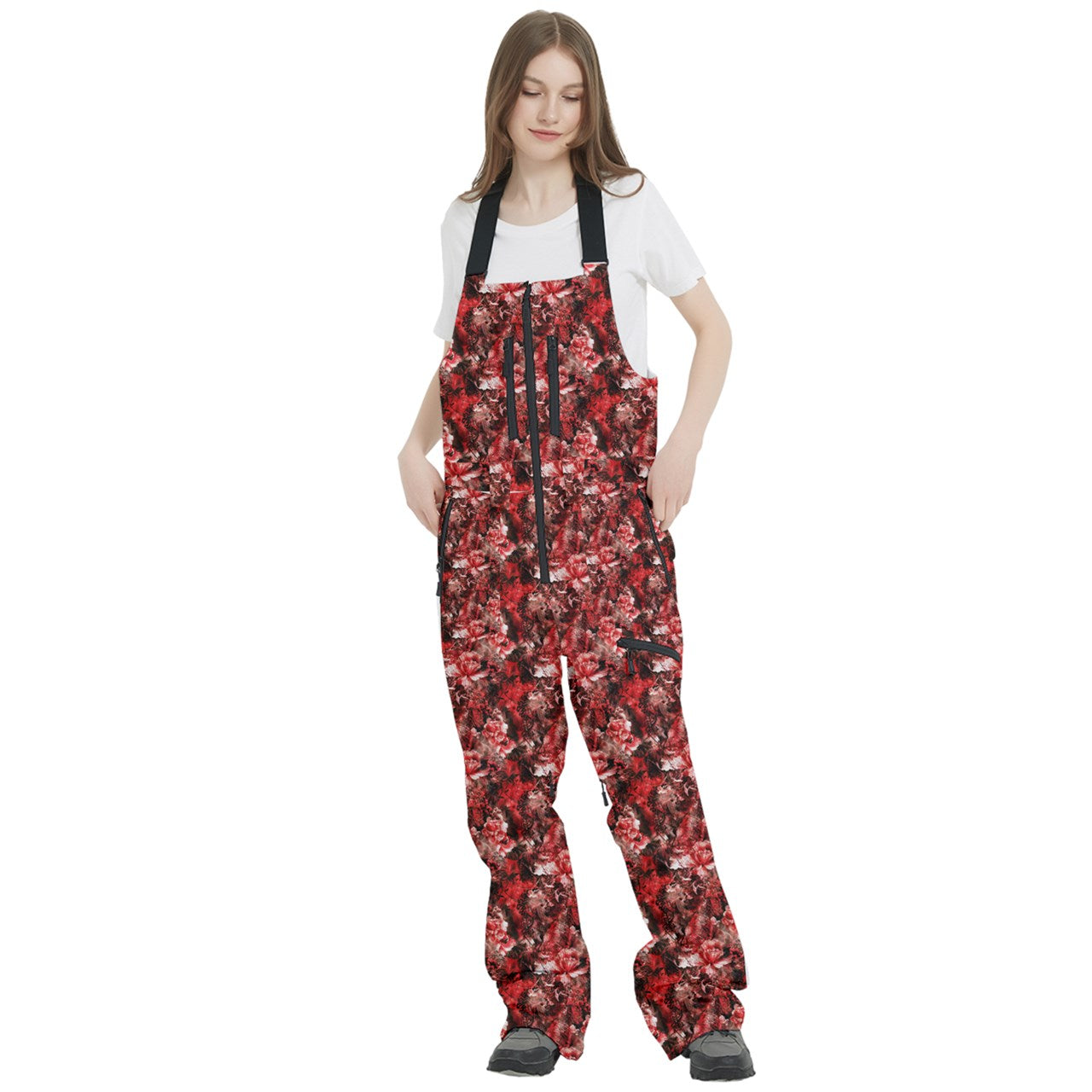 Vampire Art Urban Gothic Women's Front Zip Ski And Snowboard Bib Salopettes Pants - Red Lace and Roses