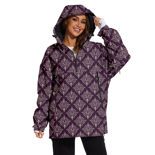 Vampire Art Urban Gothic Women's Ski and Snowboard Waterproof Breathable Jacket - Purple and Cream Damask