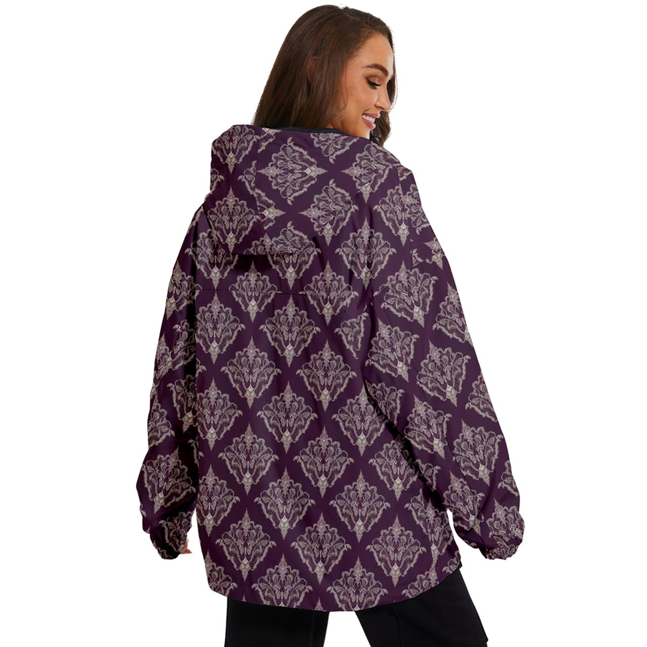 Vampire Art Urban Gothic Women's Ski and Snowboard Waterproof Breathable Jacket - Purple and Cream Damask