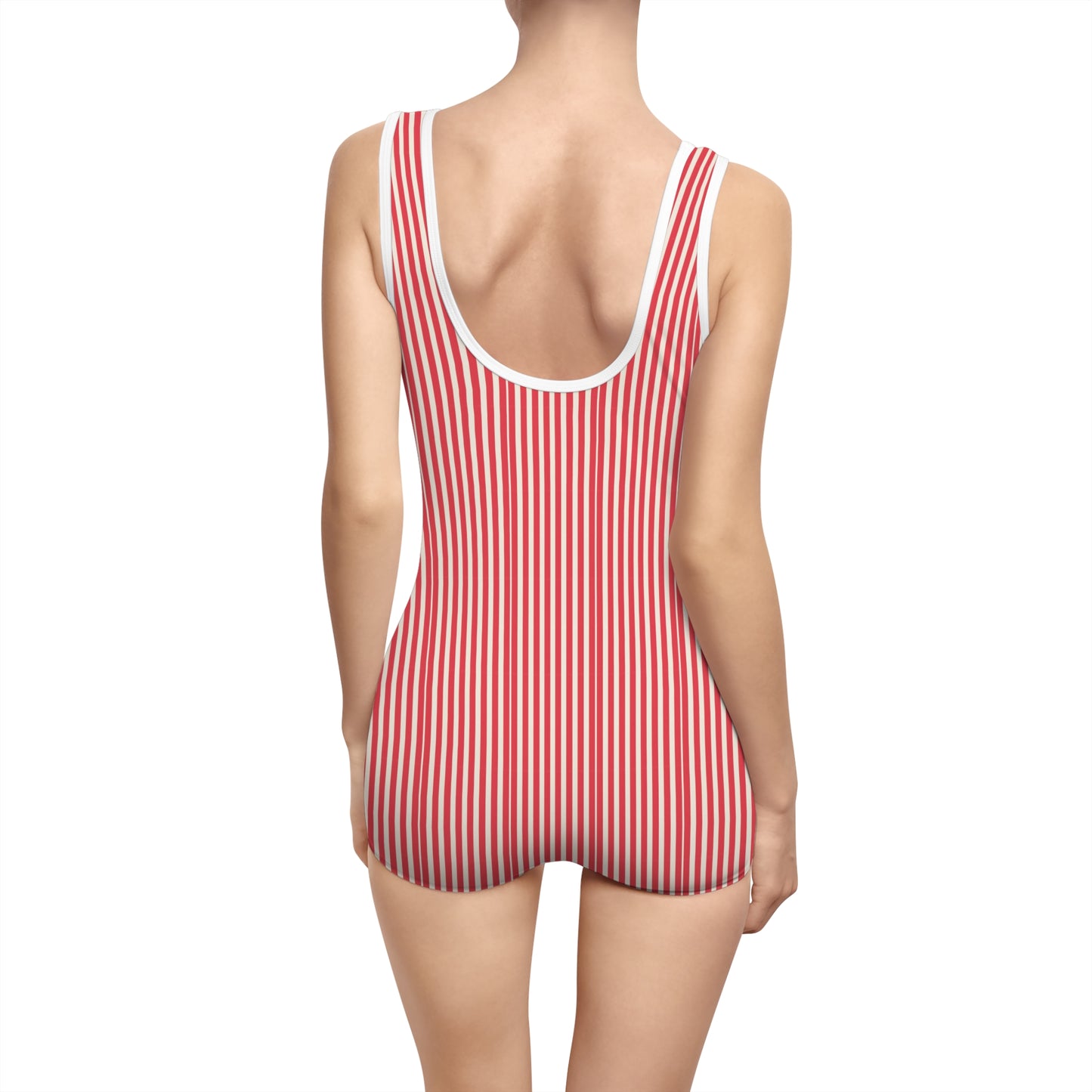 Vampire Art Stripy Thin Retro Pattern in Red and White Women's Vintage Swimsuit