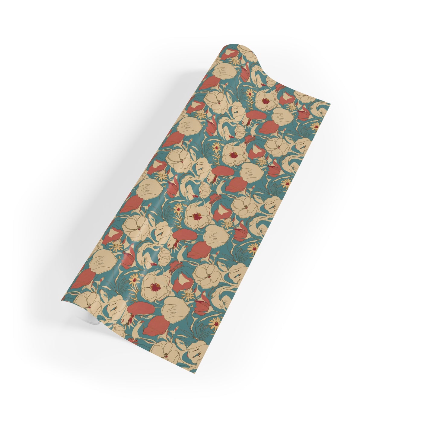 Vampire Art Retro Luxe Eco-Friendly Gift Wrapping Paper Roll (1 pc) - Aged Sixties Florals in Blue - Made in the UK