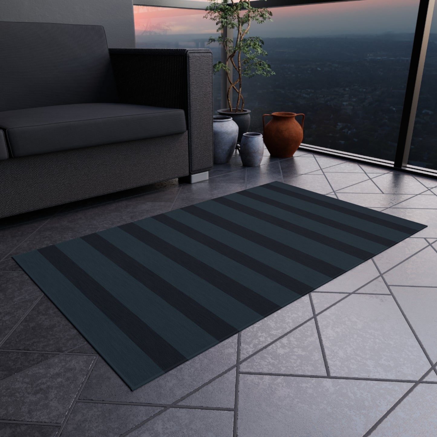 Vampire Art Grunge Goth Emo Stripes in Charcoal Green and Blue Marine Outdoor Rug / up to 365 cm (144'')