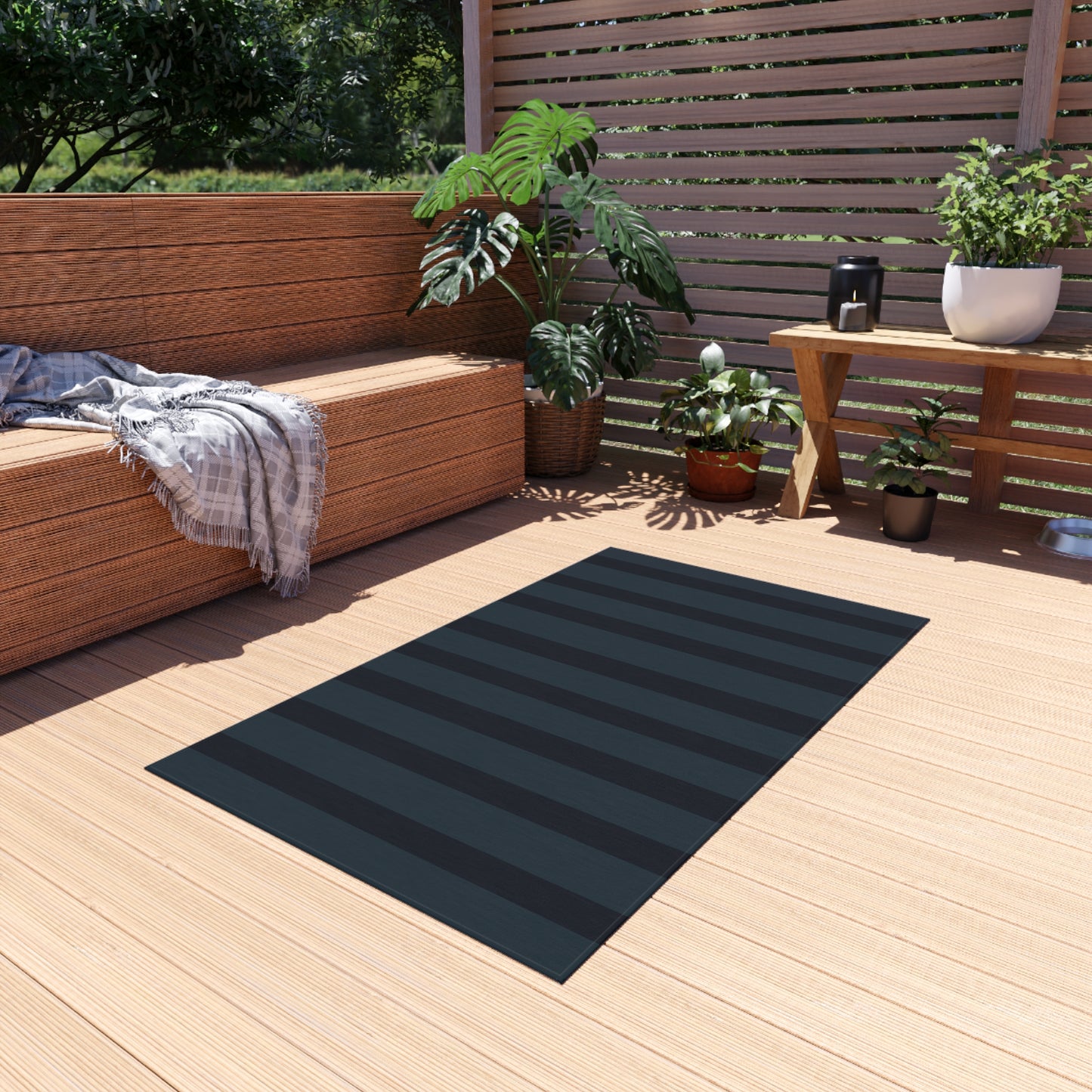 Vampire Art Grunge Goth Emo Stripes in Charcoal Green and Blue Marine Outdoor Rug / up to 365 cm (144'')