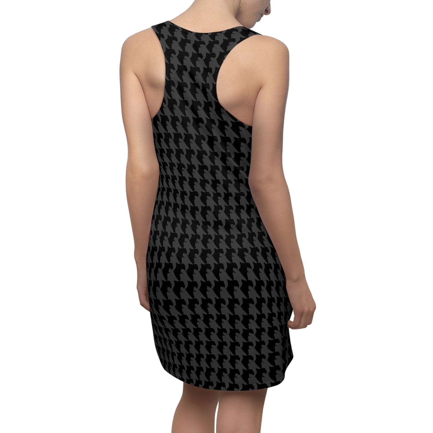 Vampire Art Grunge Goth Emo Black and Charcoal Houndstooth Women's Racerback Dress