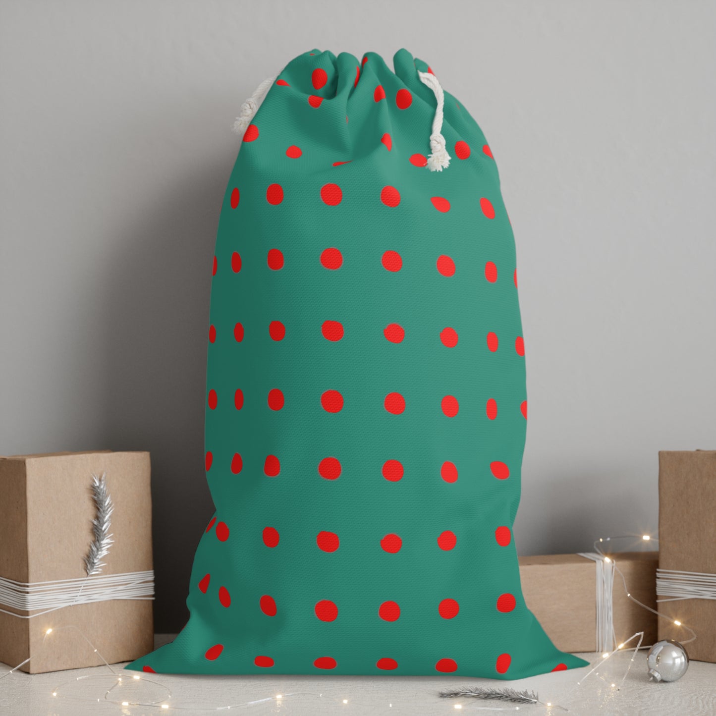 Vampire Art Red & Green Polka Dot Christmas Santa Presents Sack