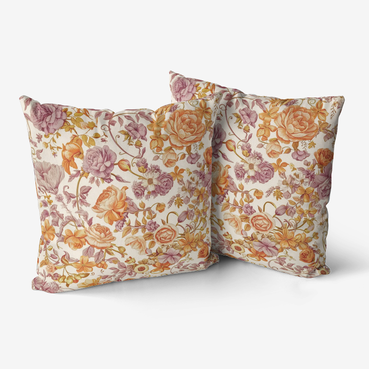 Vampire Art Retro Premium Hypoallergenic Throw Pillow - 3 sizes / optional insert - Orange and Lilac Florals