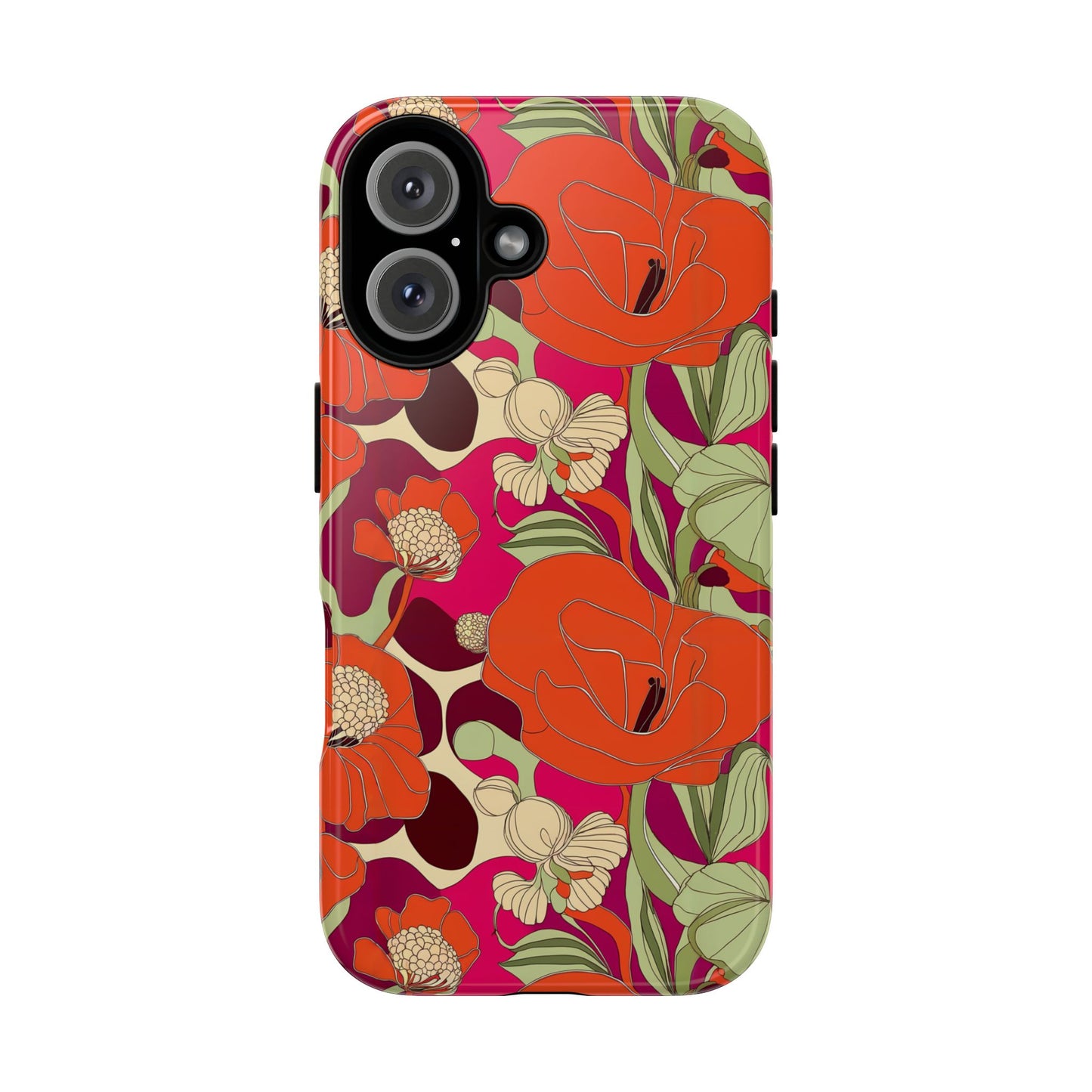 Vampire Art Vintage and Edgy iPhone 16 Tough Case - Retro Surf Exotic Flowers