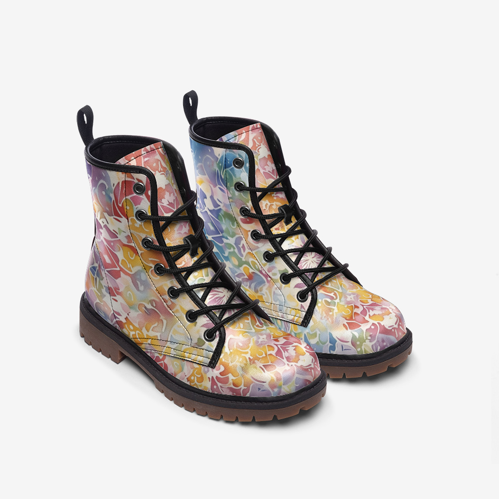 Vampire Art Tie-Dye Hippie Boho Festival Vegan Leather Unisex Combat Boots - Fairy Dream - US sizes