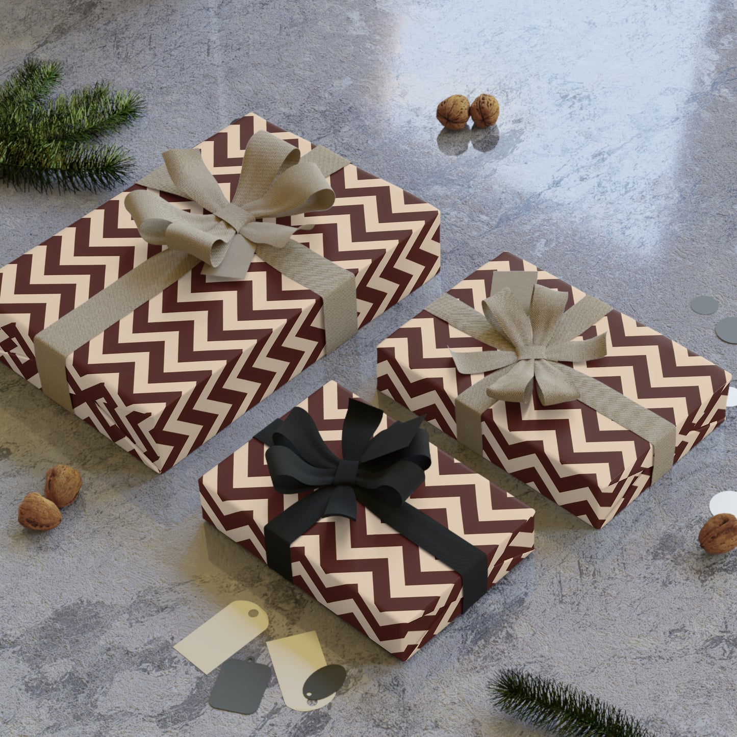 Vampire Art Retro Luxe Eco-Friendly Gift Wrapping Paper Roll (1 pc) - Mod Brown Herringbone - Made in the UK