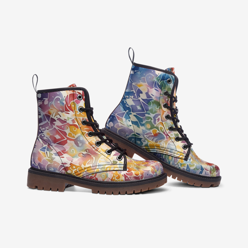 Vampire Art Tie-Dye Hippie Boho Festival Vegan Leather Unisex Combat Boots - Fairy Dream - US sizes