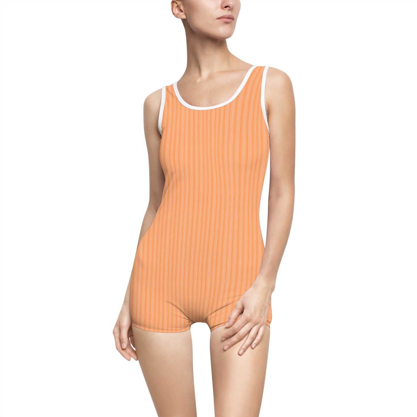 Vampire Art Women's Vintage Swimsuit - Orange Vertical Thin Grandad Stripes