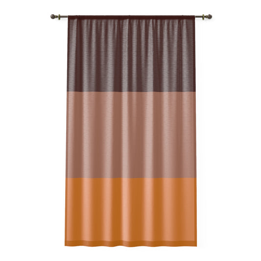 Vampire Art Retro Sixties Mustard and Brown Stripes Sheer Window Curtain