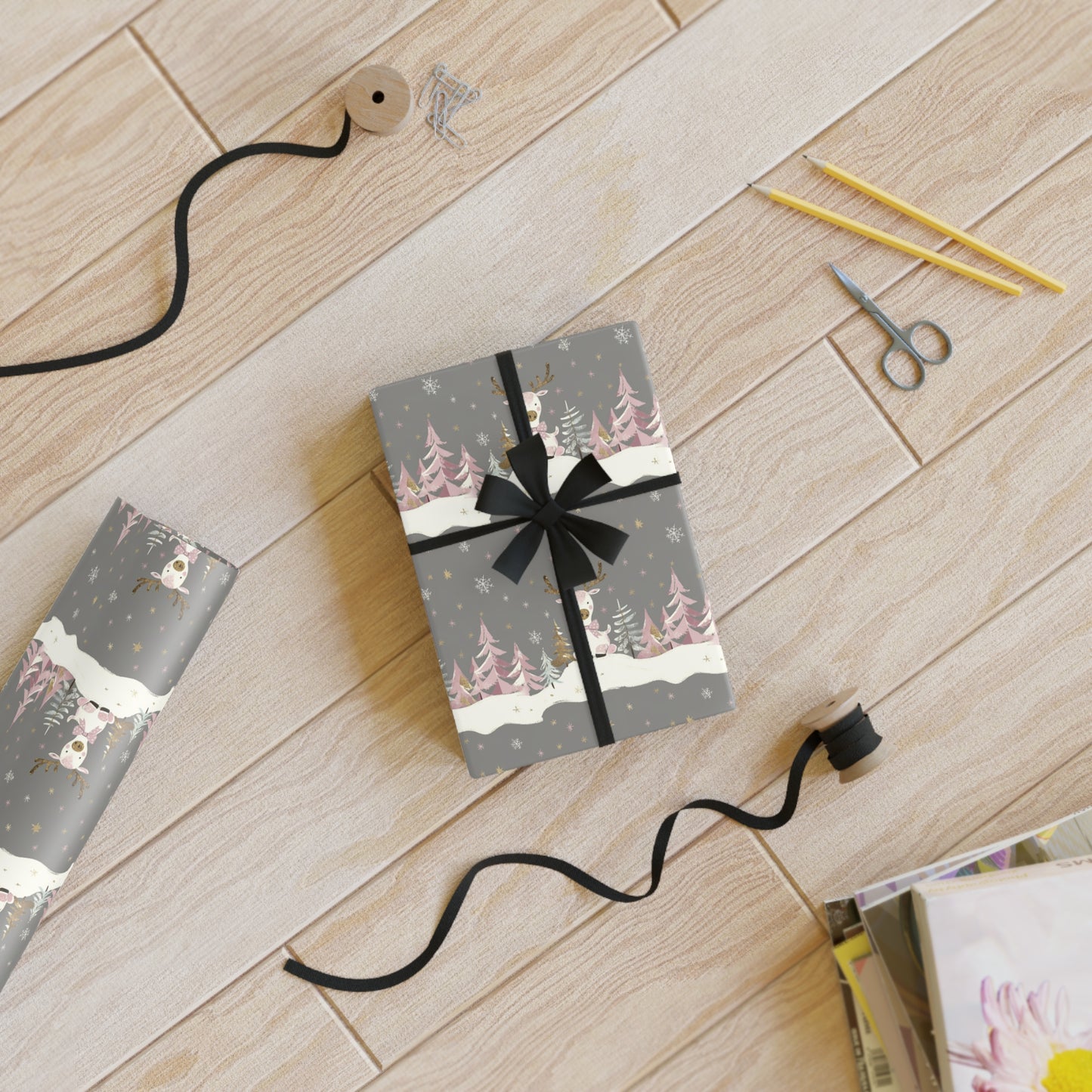 Vampire Art Retro Luxe Eco-Friendly Gift Wrapping Paper Roll (1 pc) - Reindeer - Made in the UK