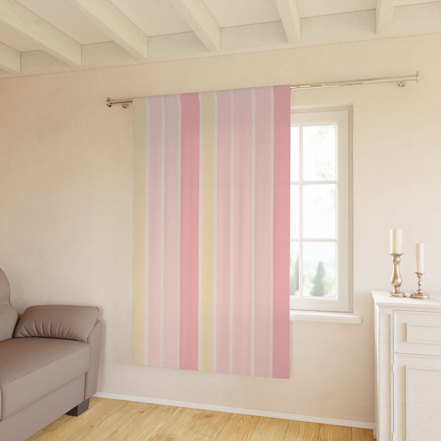 Vampire Art Retro Cottagecore Pastel Pink Striped Blackout Window Curtains (1 Piece)