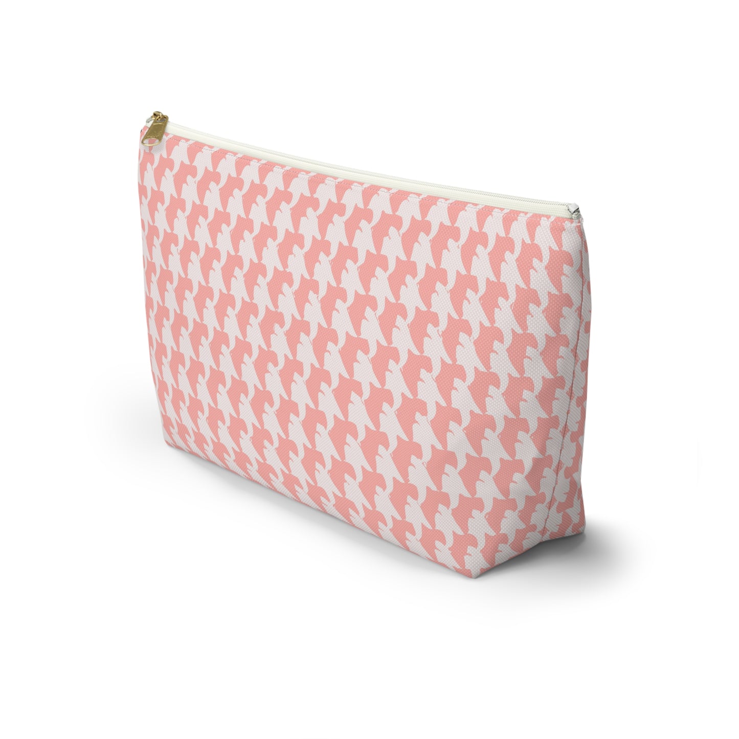 Vampire Art Preppy Grunge Houndstooth Sixties Pattern in Coral Pink and White Pencil Case Accessory Pouch w T-bottom