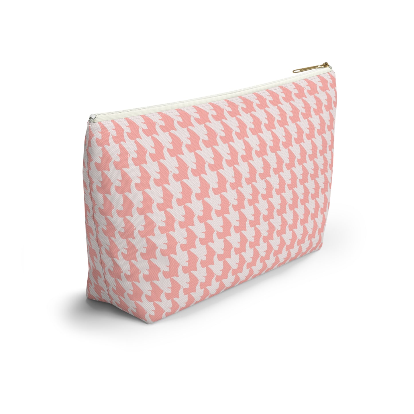 Vampire Art Preppy Grunge Houndstooth Sixties Pattern in Coral Pink and White Pencil Case Accessory Pouch w T-bottom