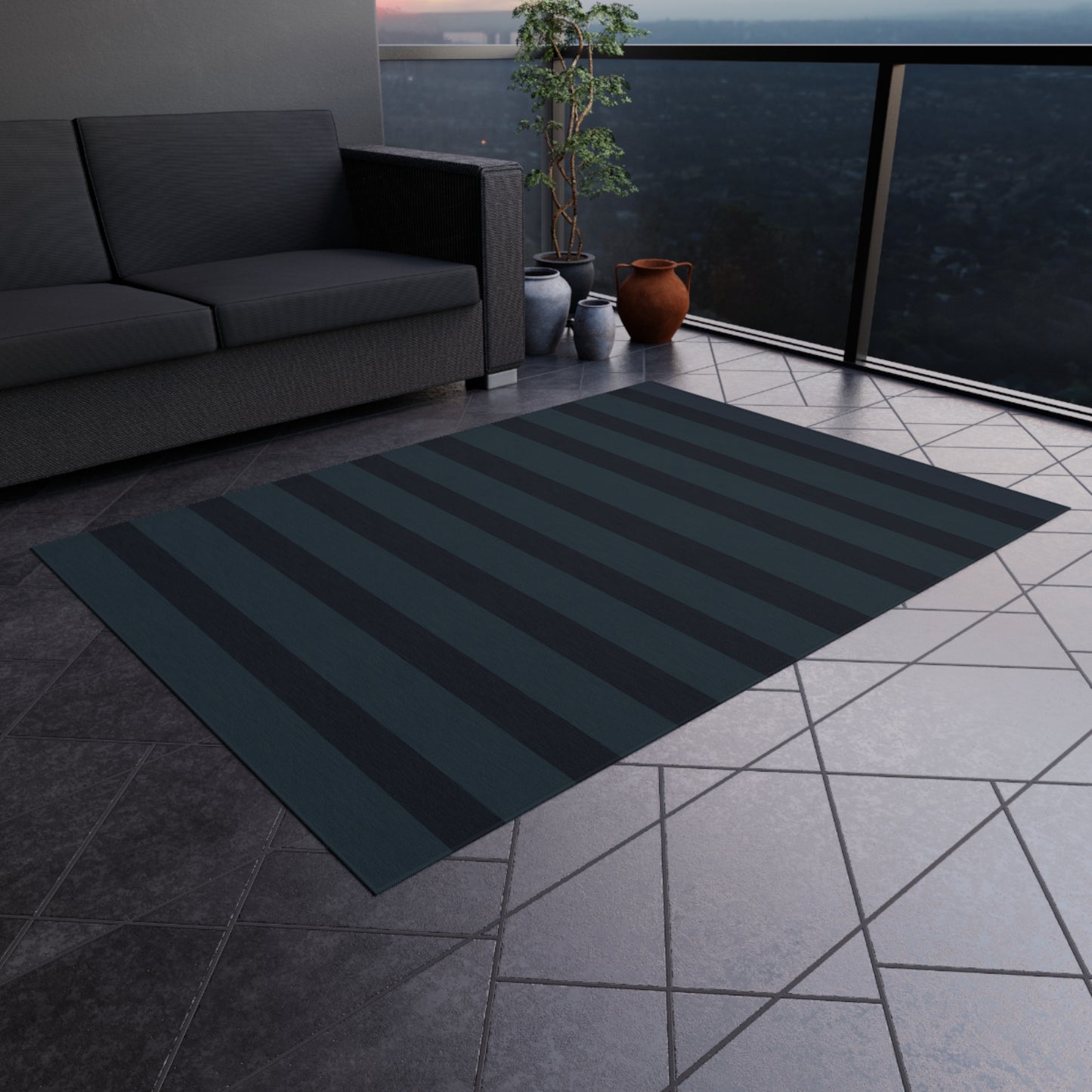 Vampire Art Grunge Goth Emo Stripes in Charcoal Green and Blue Marine Outdoor Rug / up to 365 cm (144'')