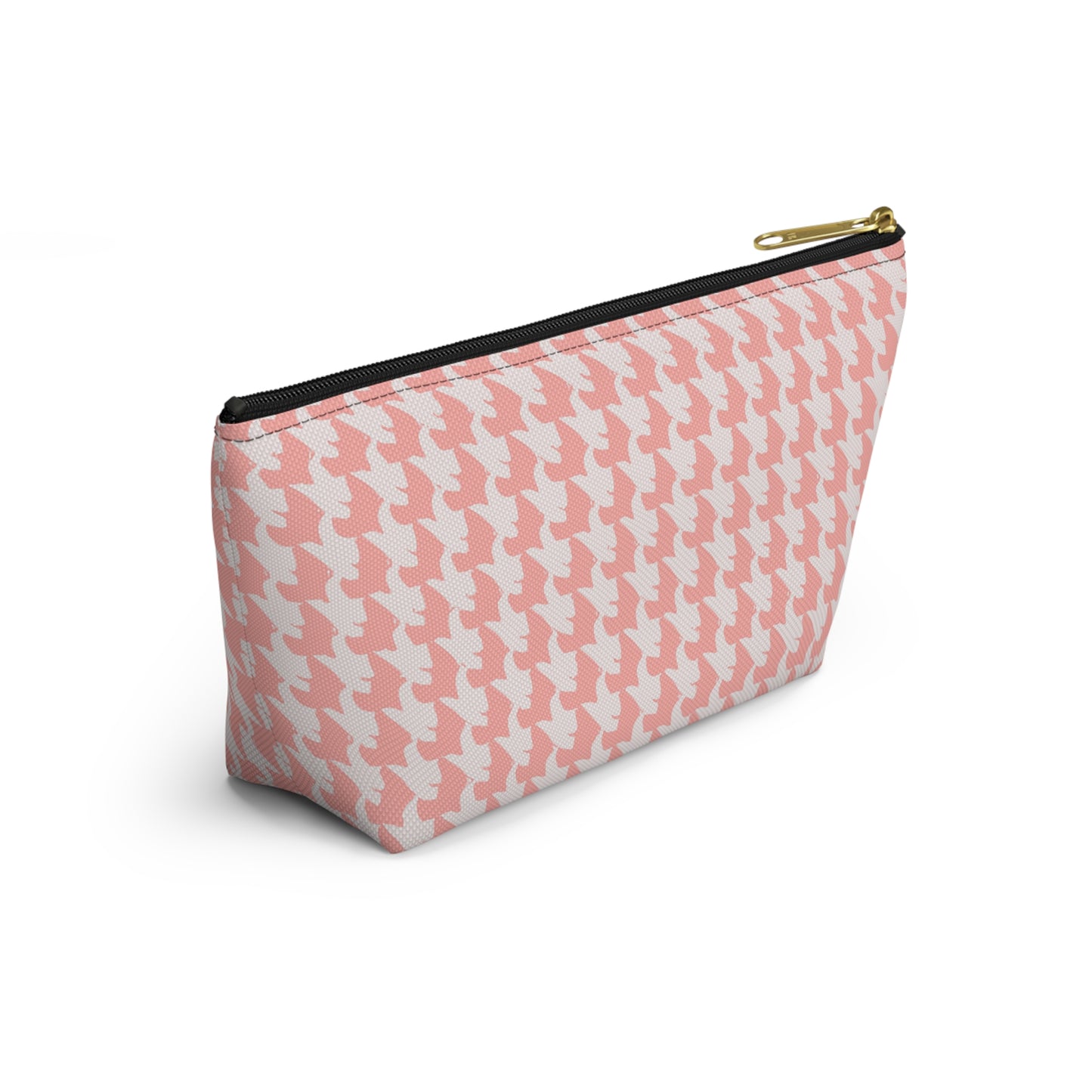 Vampire Art Preppy Grunge Houndstooth Sixties Pattern in Coral Pink and White Pencil Case Accessory Pouch w T-bottom