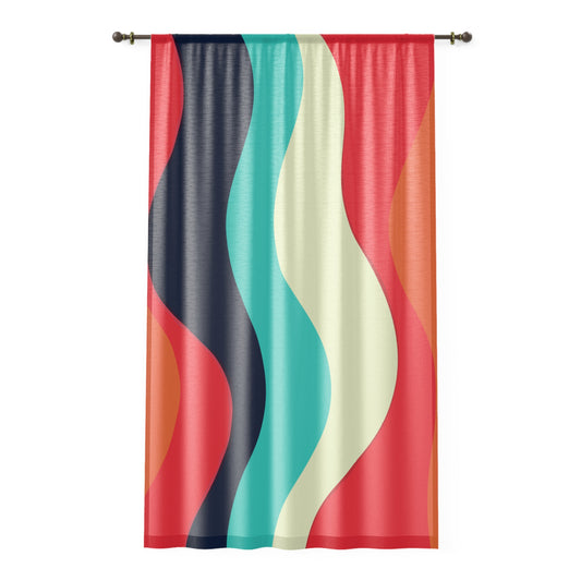 Vampire Art Retro Sixties Multi-coloured Vertical Waves Sheer Window Curtain