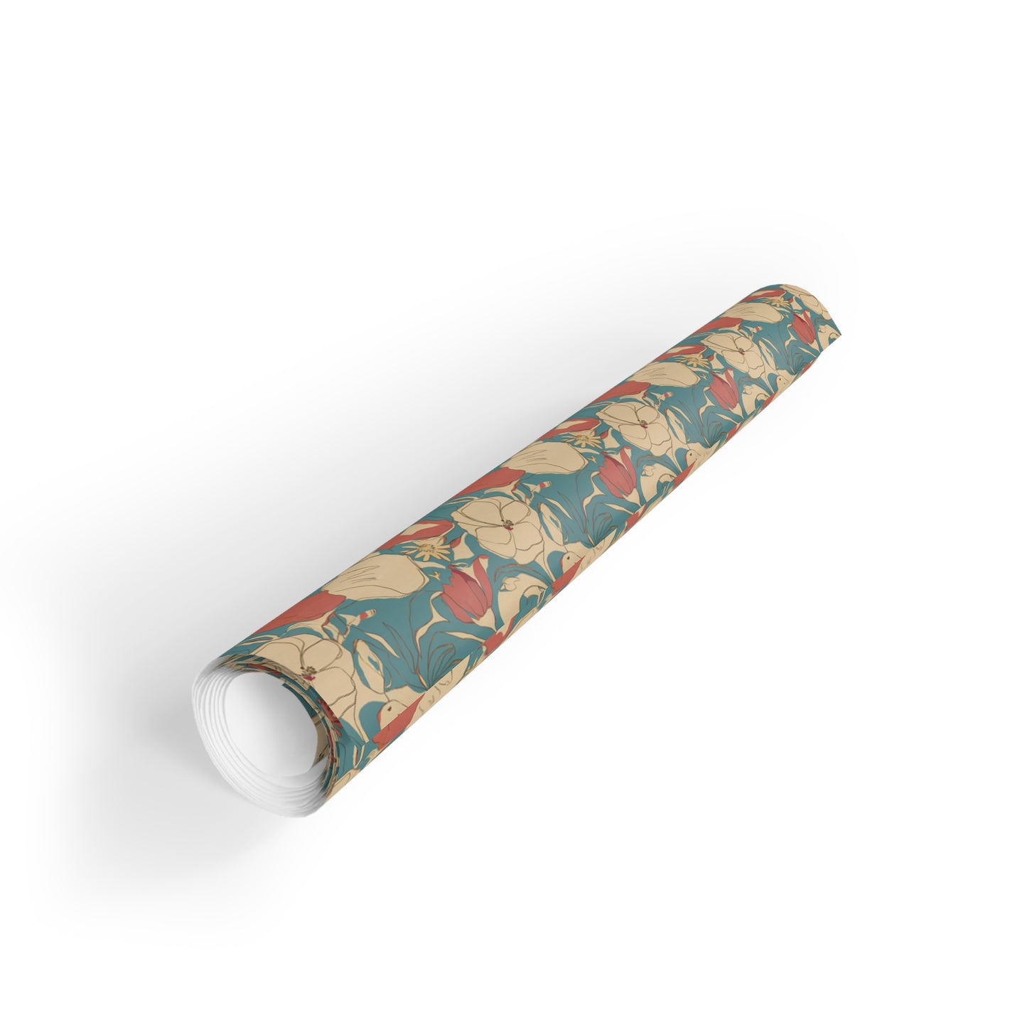 Vampire Art Retro Luxe Eco-Friendly Gift Wrapping Paper Roll (1 pc) - Aged Sixties Florals in Blue - Made in the UK