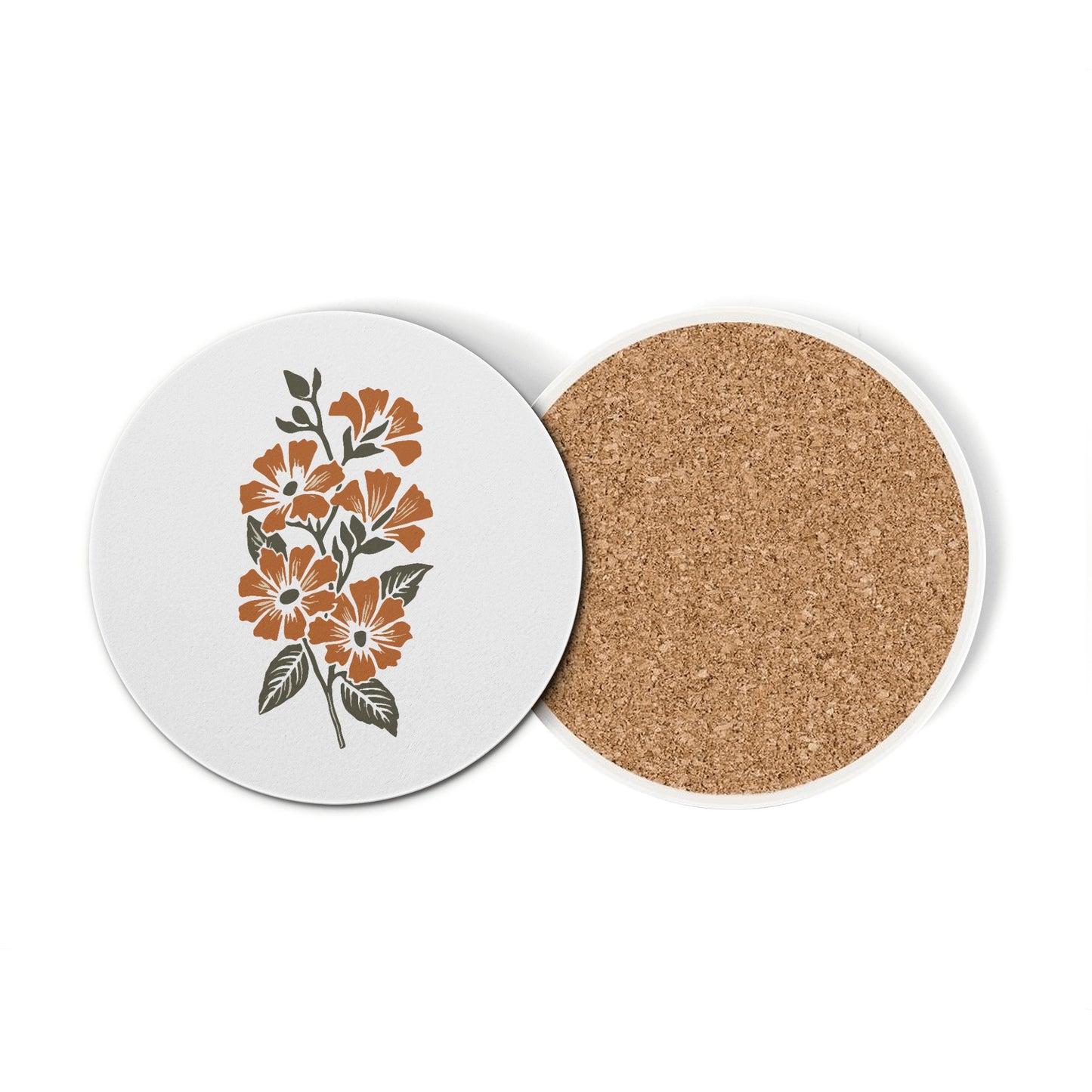 Vampire Art Retro Surfy Flowers Round Ceramic Coasters / Set of 4