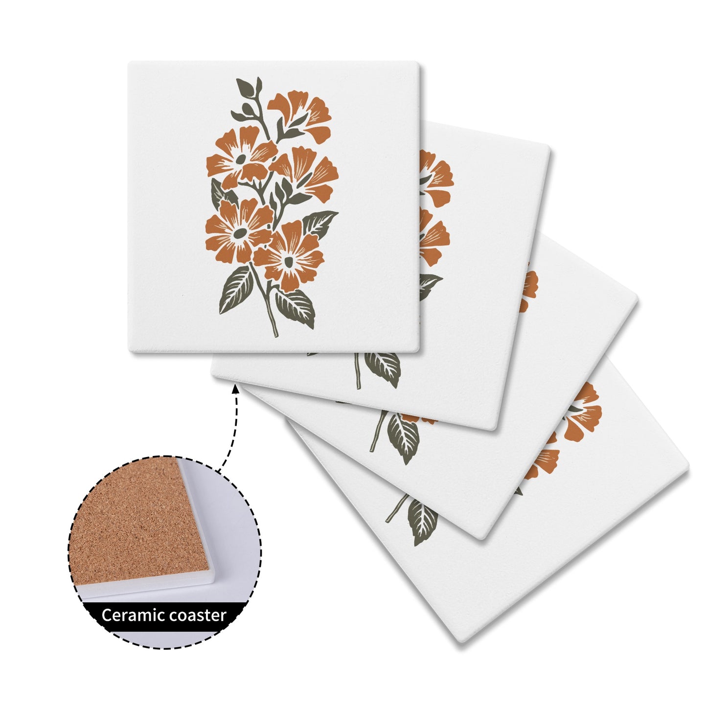 Vampire Art Retro Surfy Flowers Square Ceramic Coasters - Set of 4