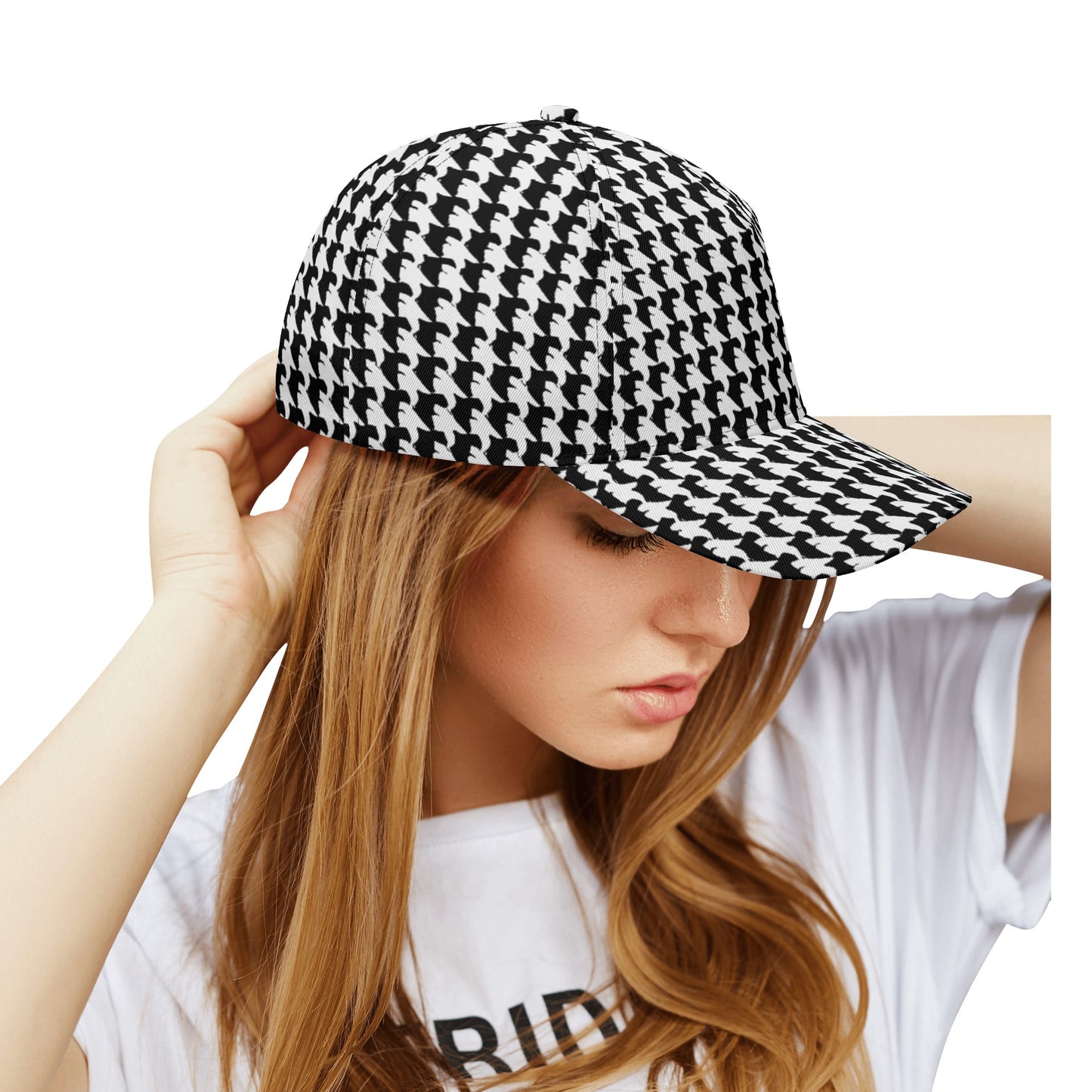 Vampire Art Dark Academia Black and White Houndstooth Vintage Windowpane Baseball Cap