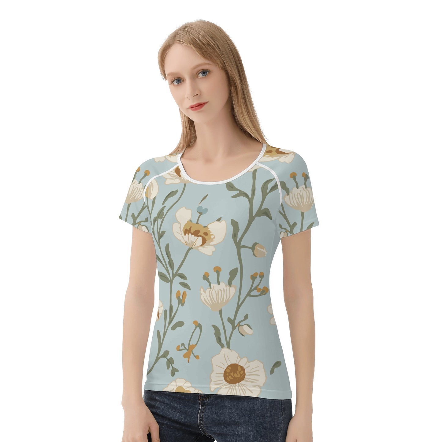 Vampire Art Retro Floral Women's T-shirt - Pale Blue