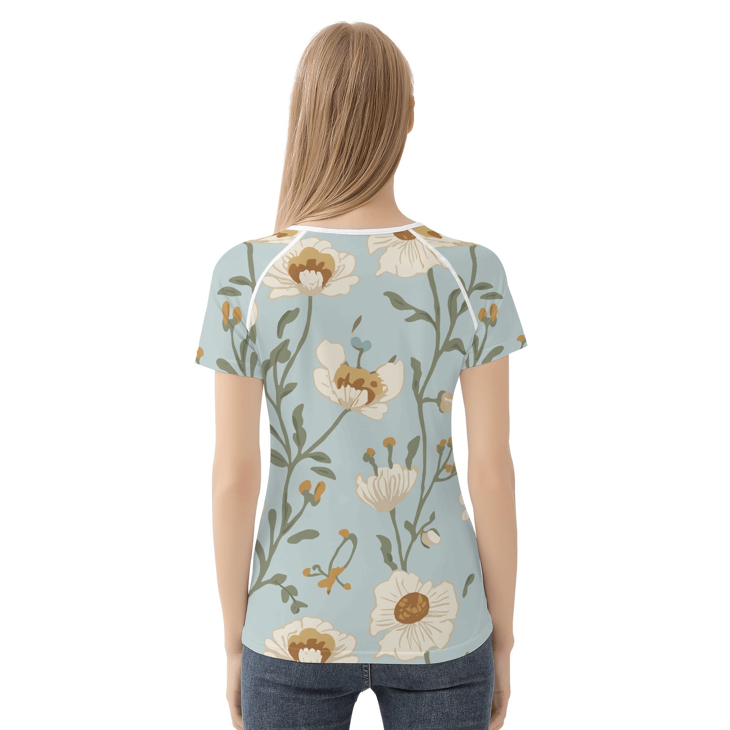 Vampire Art Retro Floral Women's T-shirt - Pale Blue