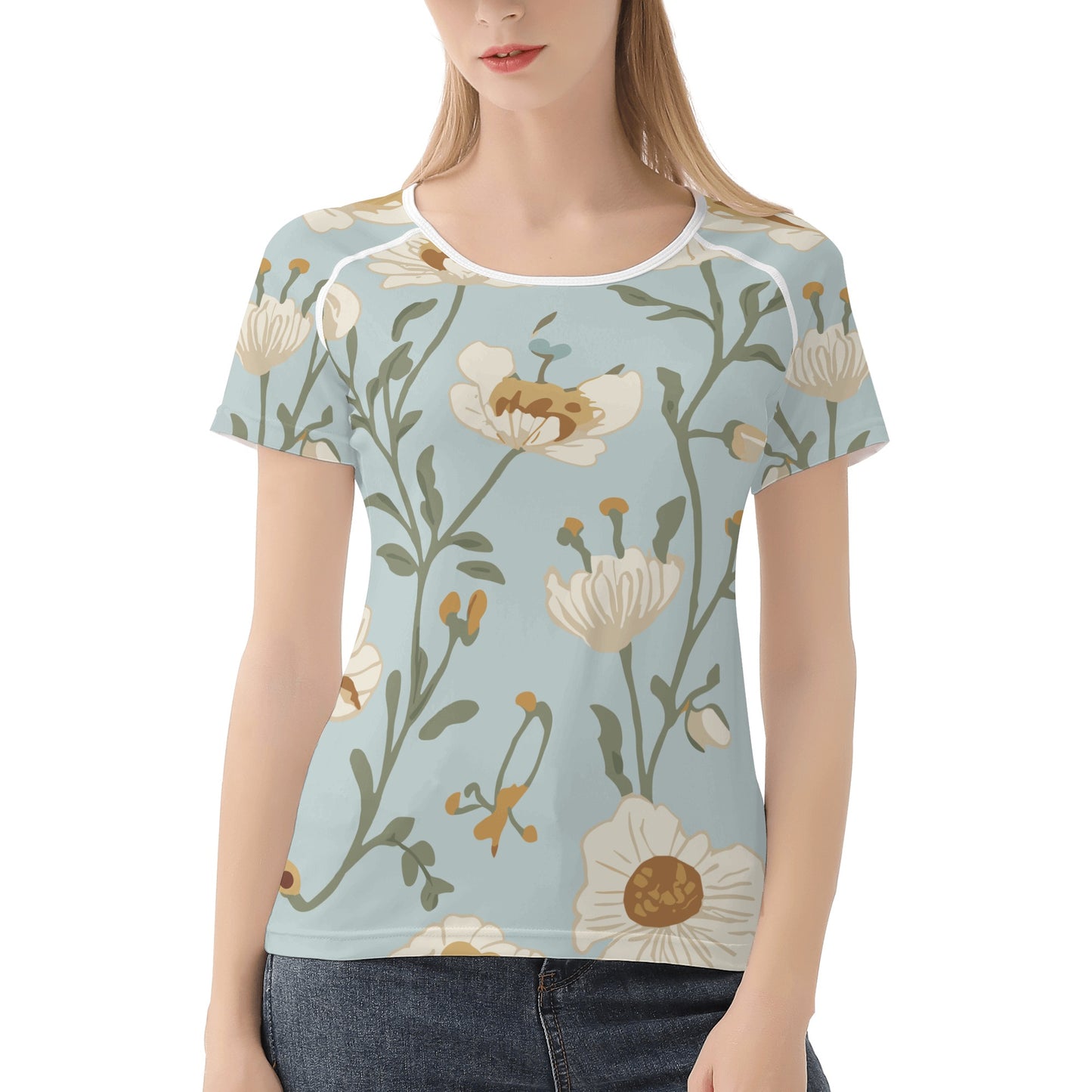 Vampire Art Retro Floral Women's T-shirt - Pale Blue