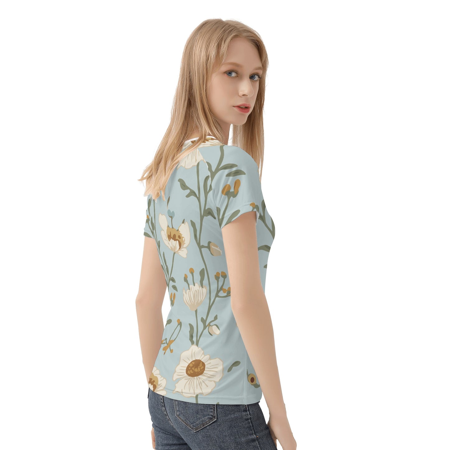 Vampire Art Retro Floral Women's T-shirt - Pale Blue