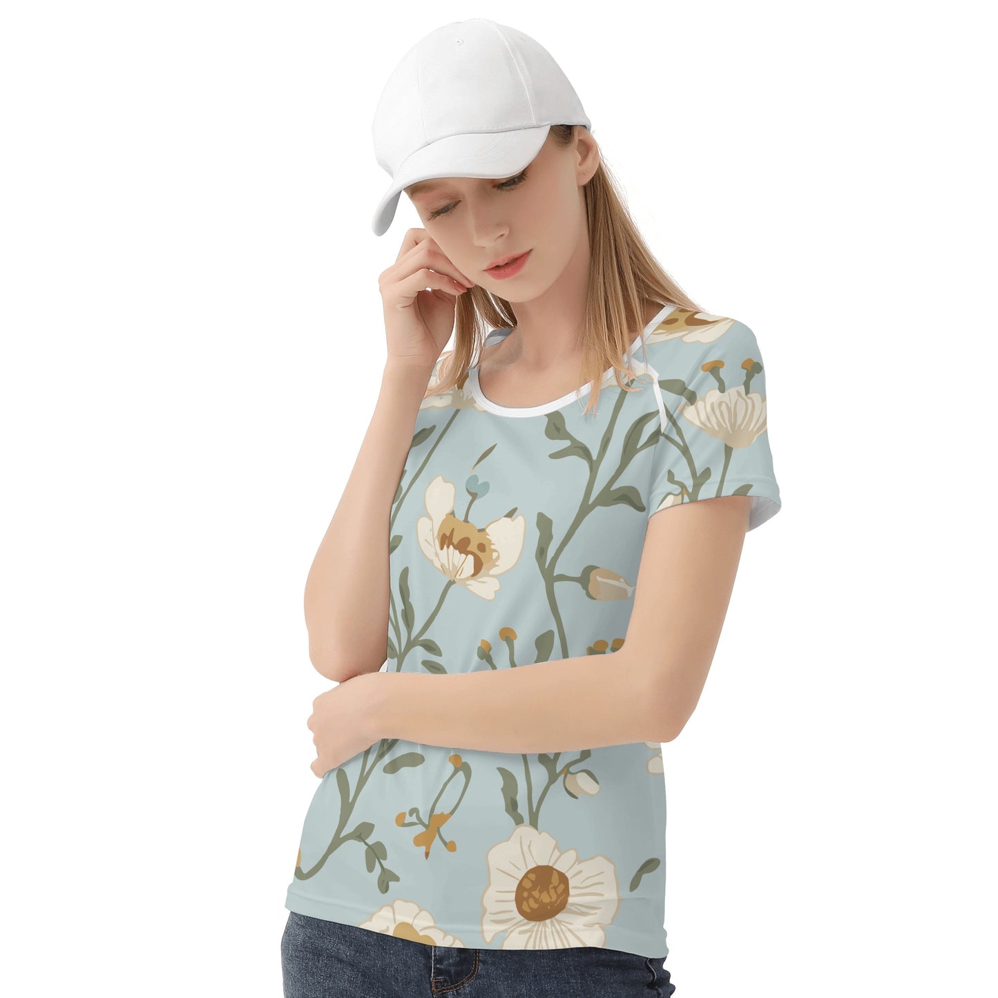 Vampire Art Retro Floral Women's T-shirt - Pale Blue