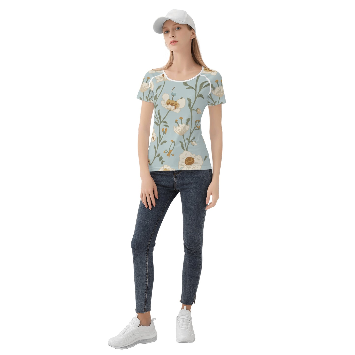 Vampire Art Retro Floral Women's T-shirt - Pale Blue