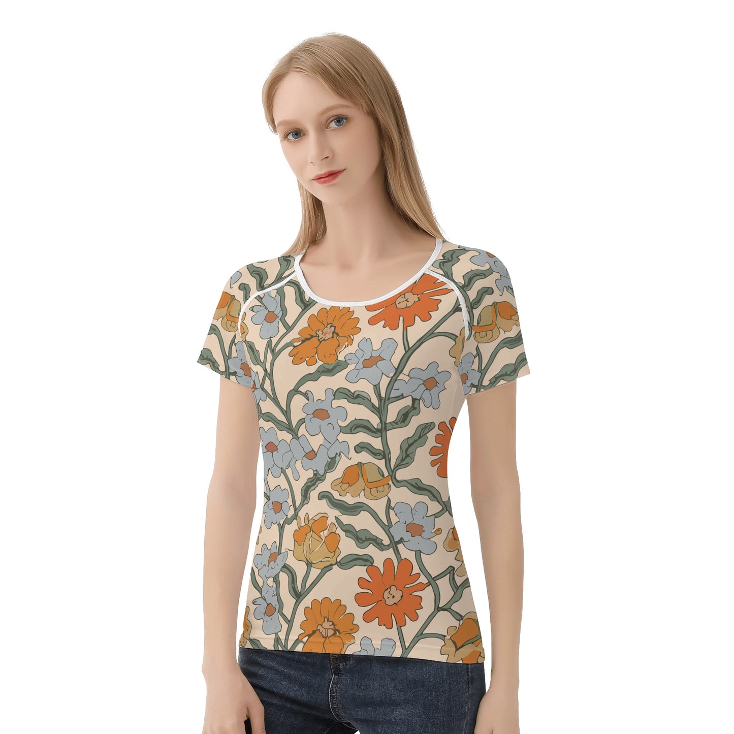 Vampire Art Retro Floral Womens T-shirt - Pale Salmon