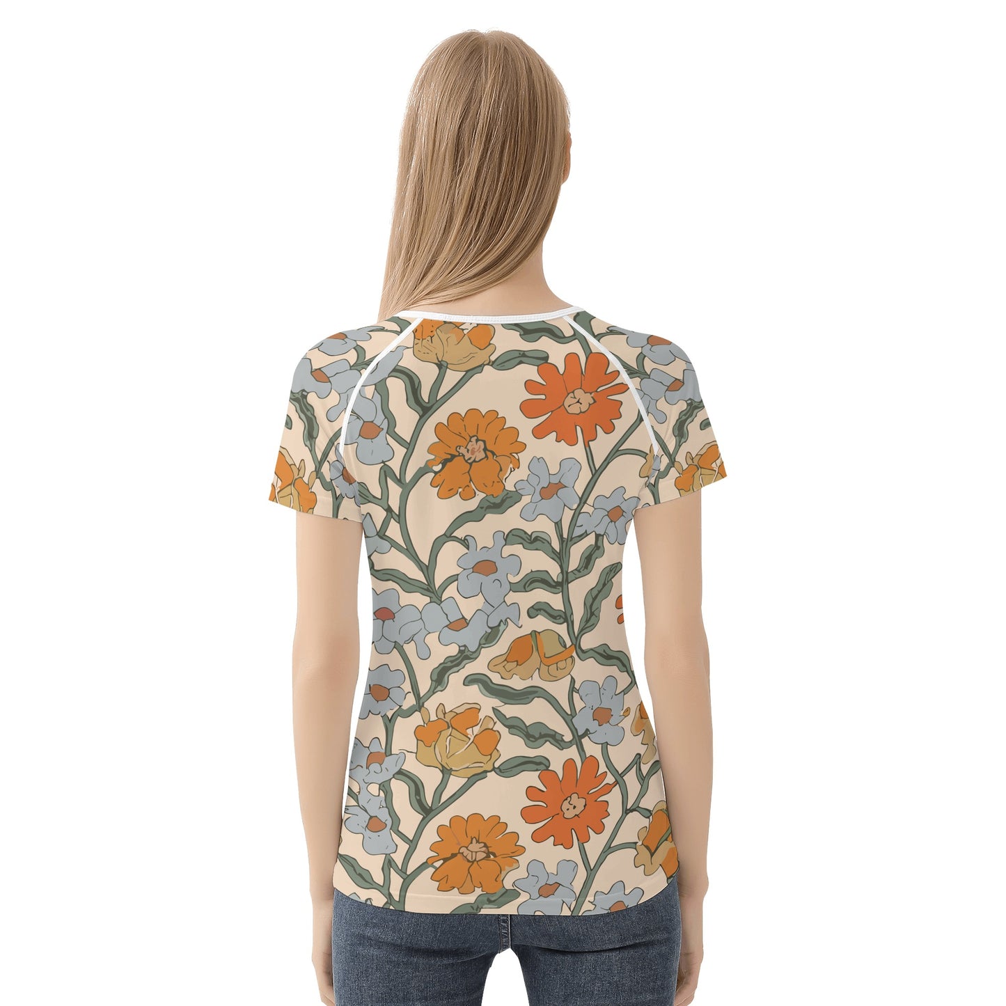 Vampire Art Retro Floral Womens T-shirt - Pale Salmon