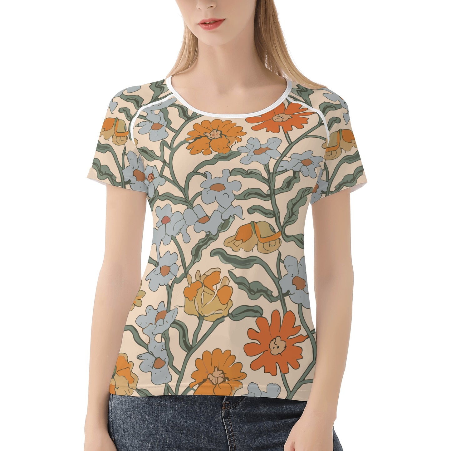 Vampire Art Retro Floral Womens T-shirt - Pale Salmon