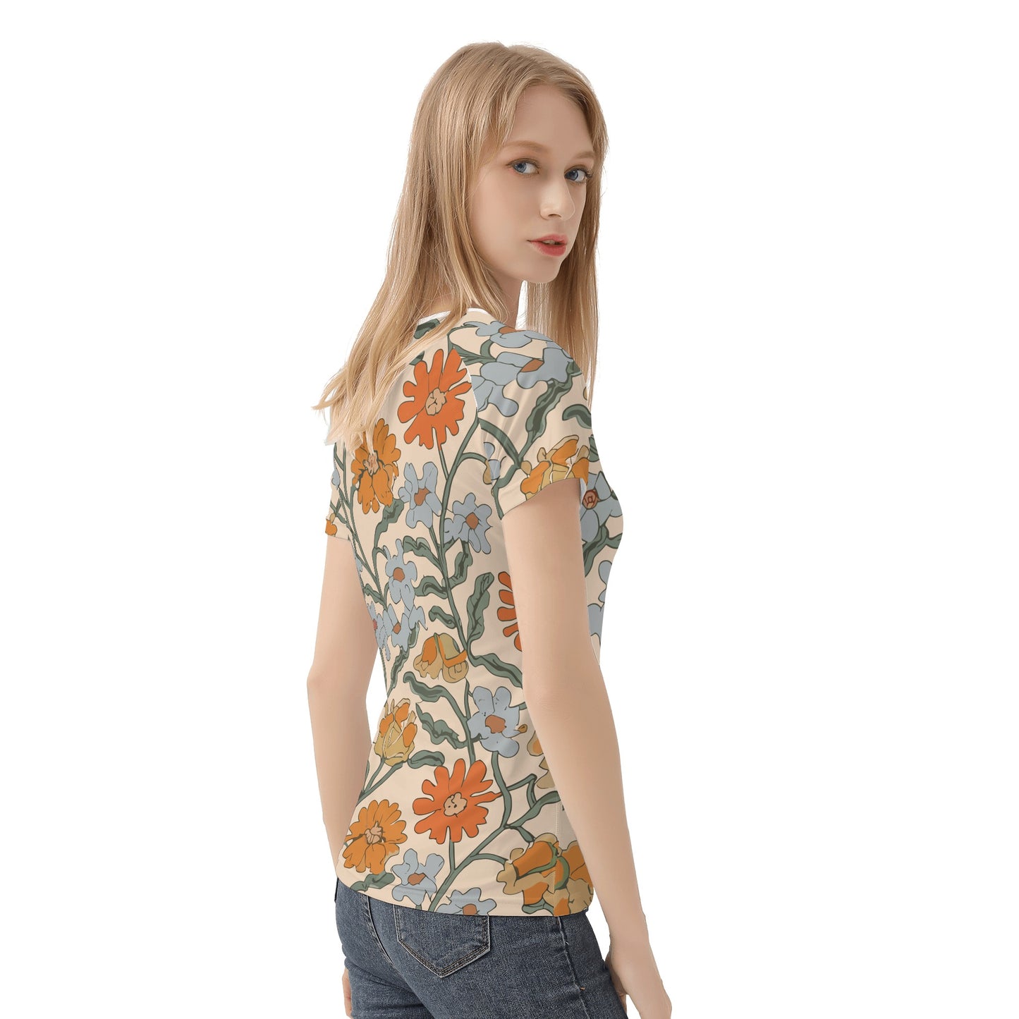 Vampire Art Retro Floral Womens T-shirt - Pale Salmon