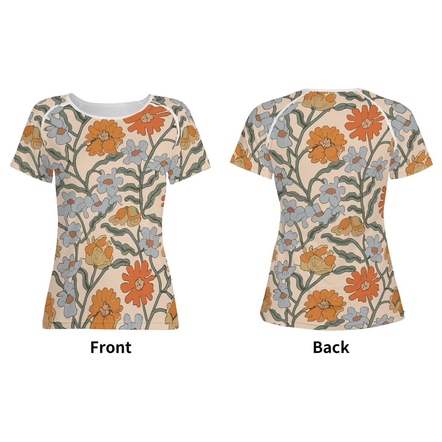 Vampire Art Retro Floral Womens T-shirt - Pale Salmon