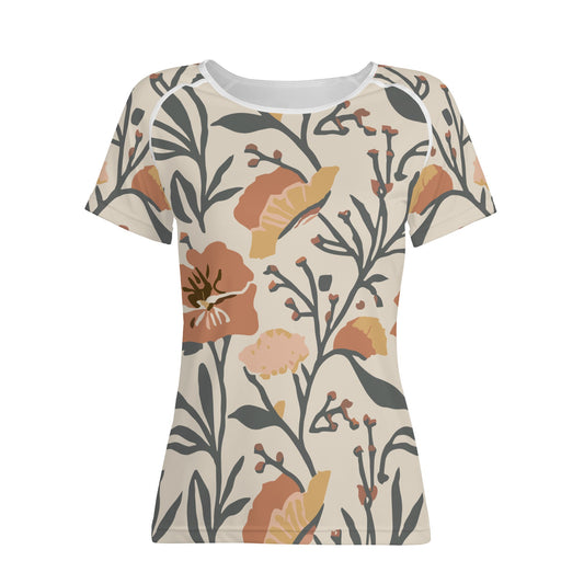 Vampire Art Retro Floral Womens T-shirt - Light Beige