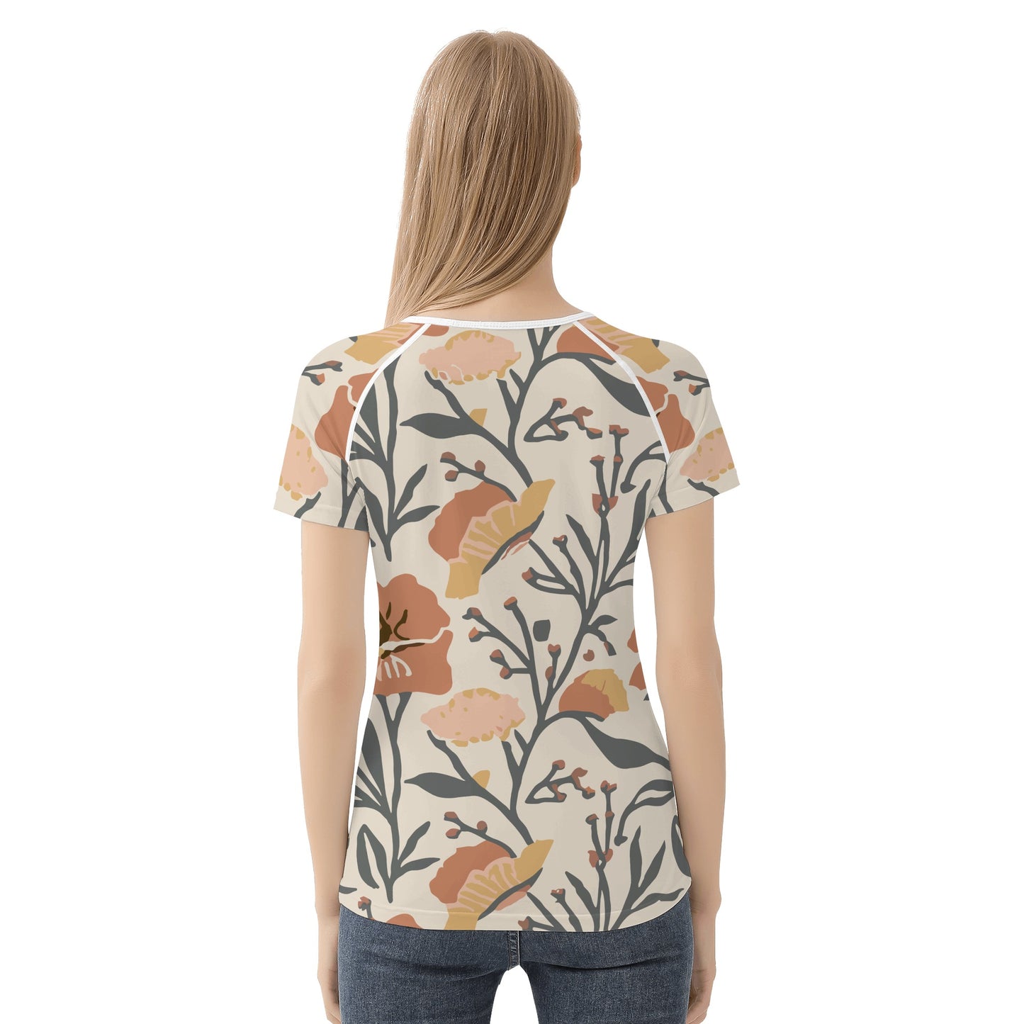 Vampire Art Retro Floral Womens T-shirt - Light Beige