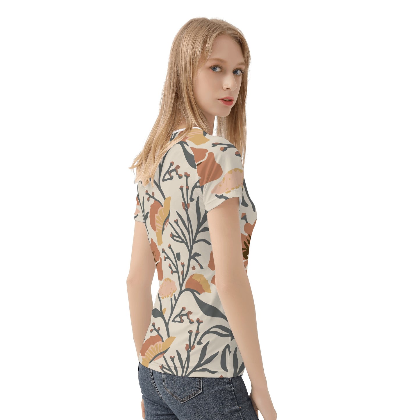 Vampire Art Retro Floral Womens T-shirt - Light Beige