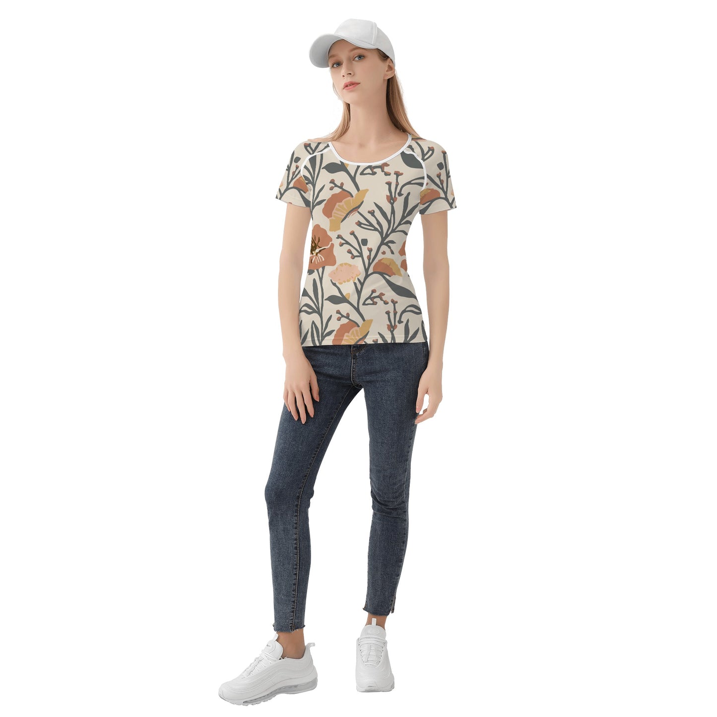 Vampire Art Retro Floral Womens T-shirt - Light Beige