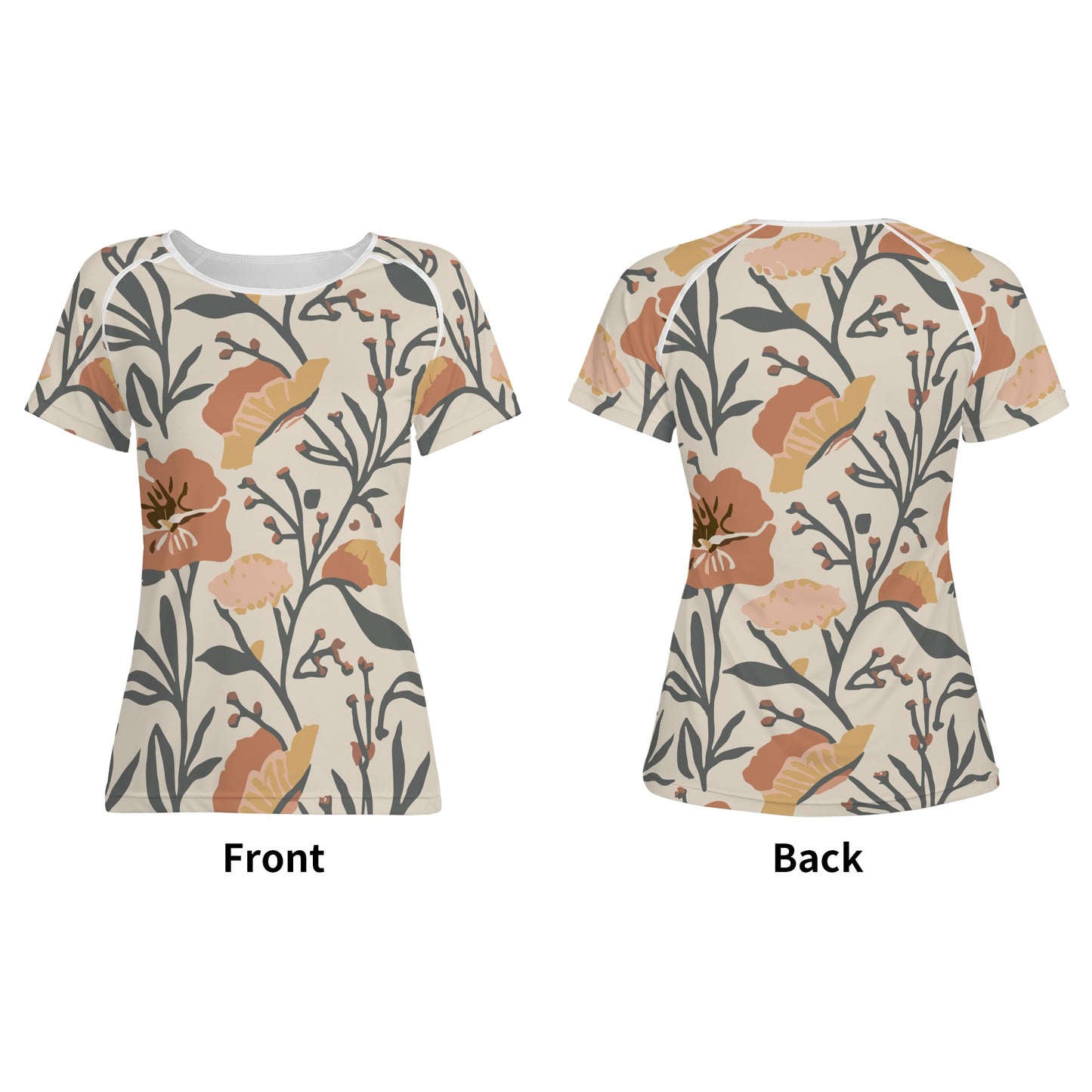 Vampire Art Retro Floral Womens T-shirt - Light Beige