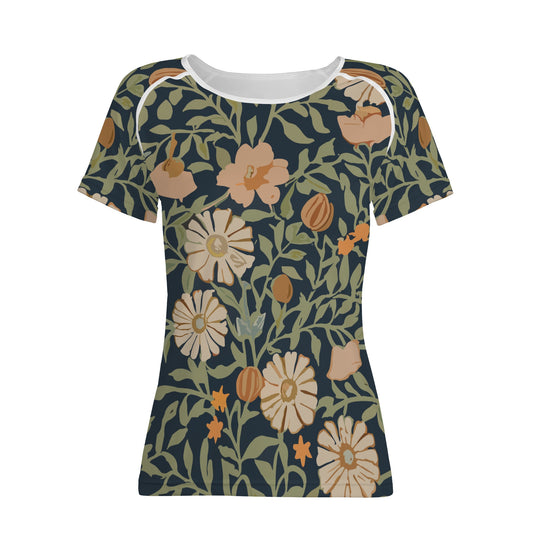 Vampire Art Retro Floral Womens T-shirt - Navy