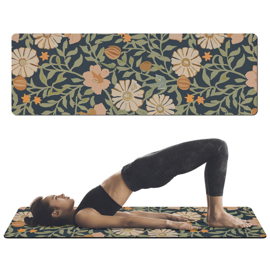 Vampire Art Retro Art Nouveau Flowers 4mm Rubber Yoga Mat in Floral Navy